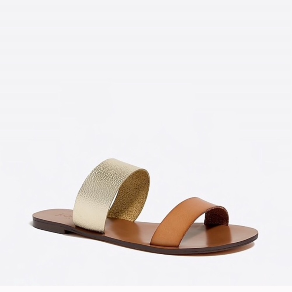 LOFT Gold & Tan Double Strap Leather Slides